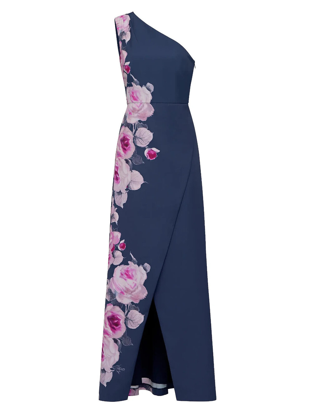 NWD, Kay Unger Carissa Floral One-Shoulder Gown in Navy Sz 14 #LD604